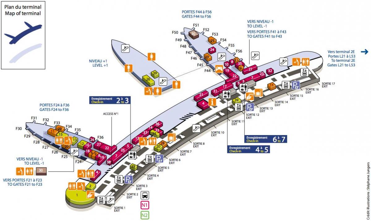 Mapa de aeropuerto de CDG terminal 2F