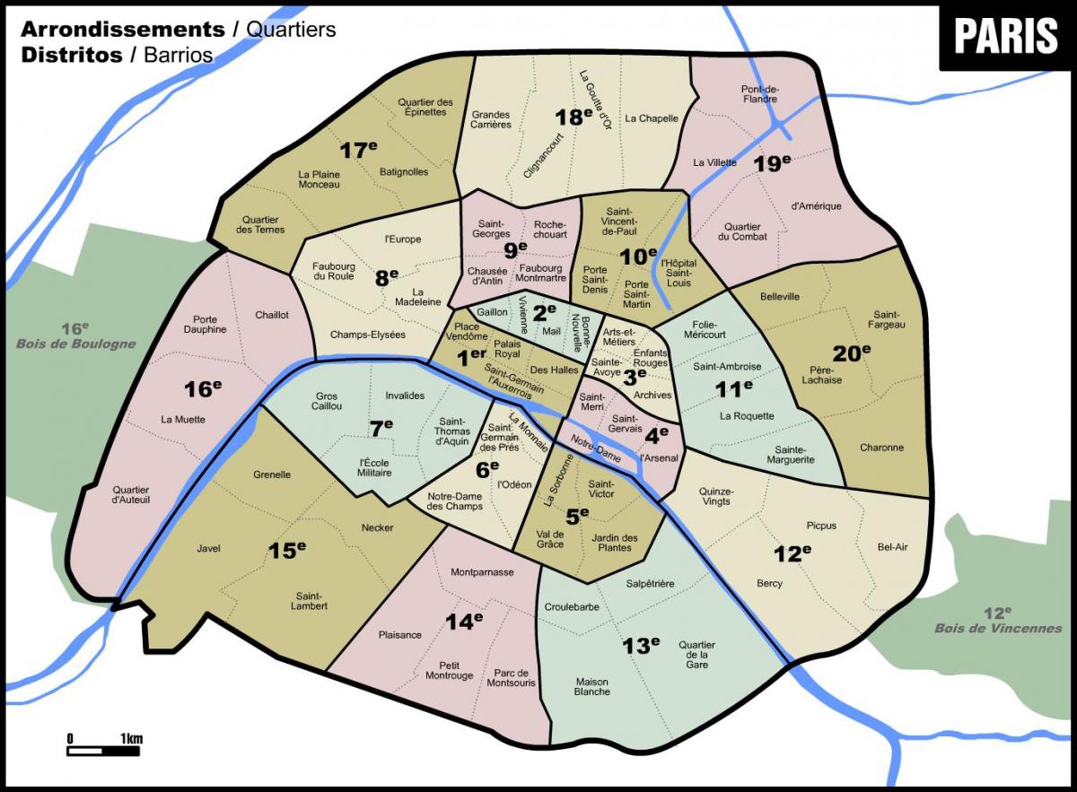 Mapa de barrios de París