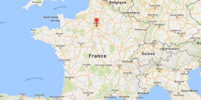 Mapa de parís en el mapa de Francia