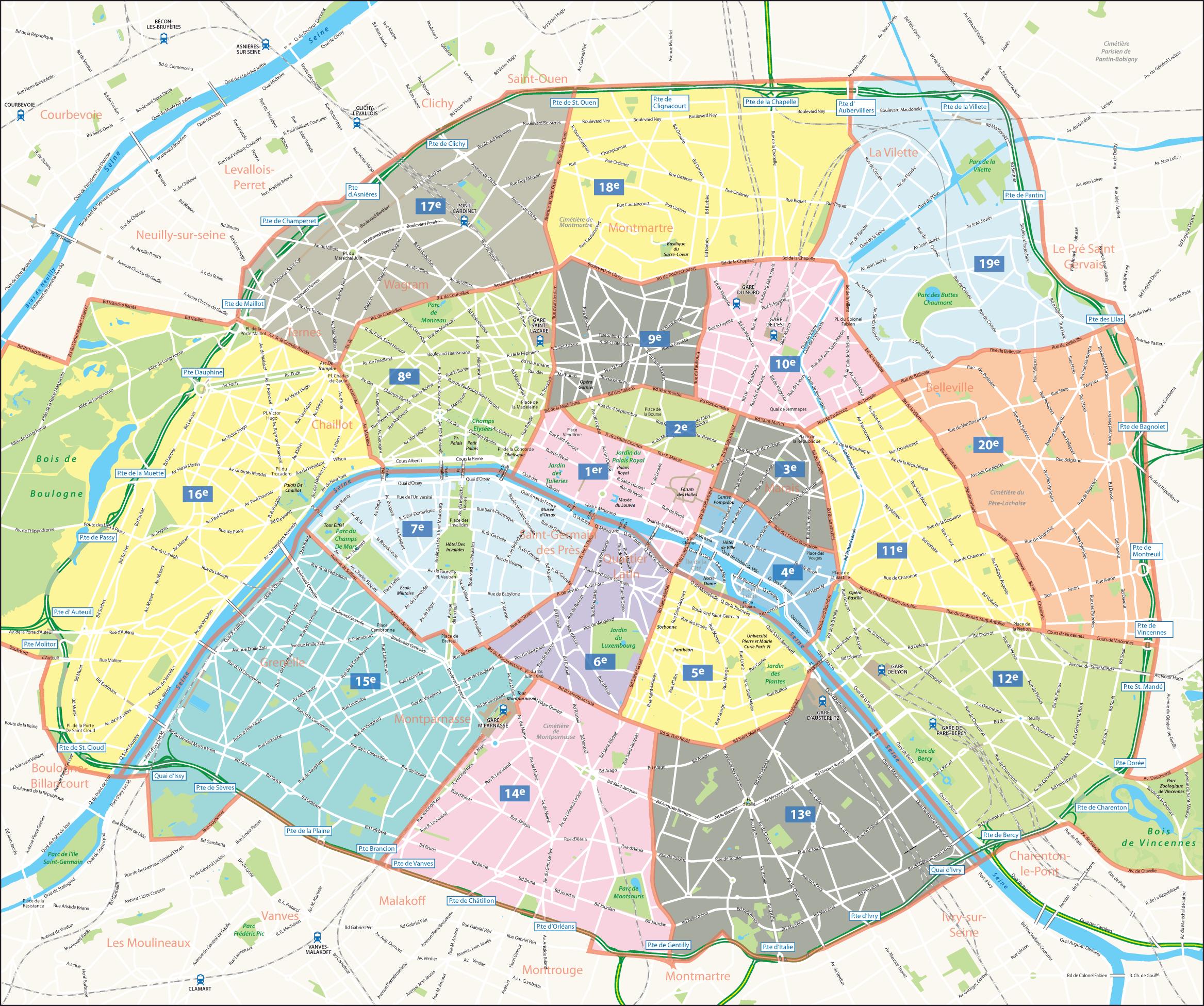 Mapas turísticos de París Planos de metro, monumentos y distritos