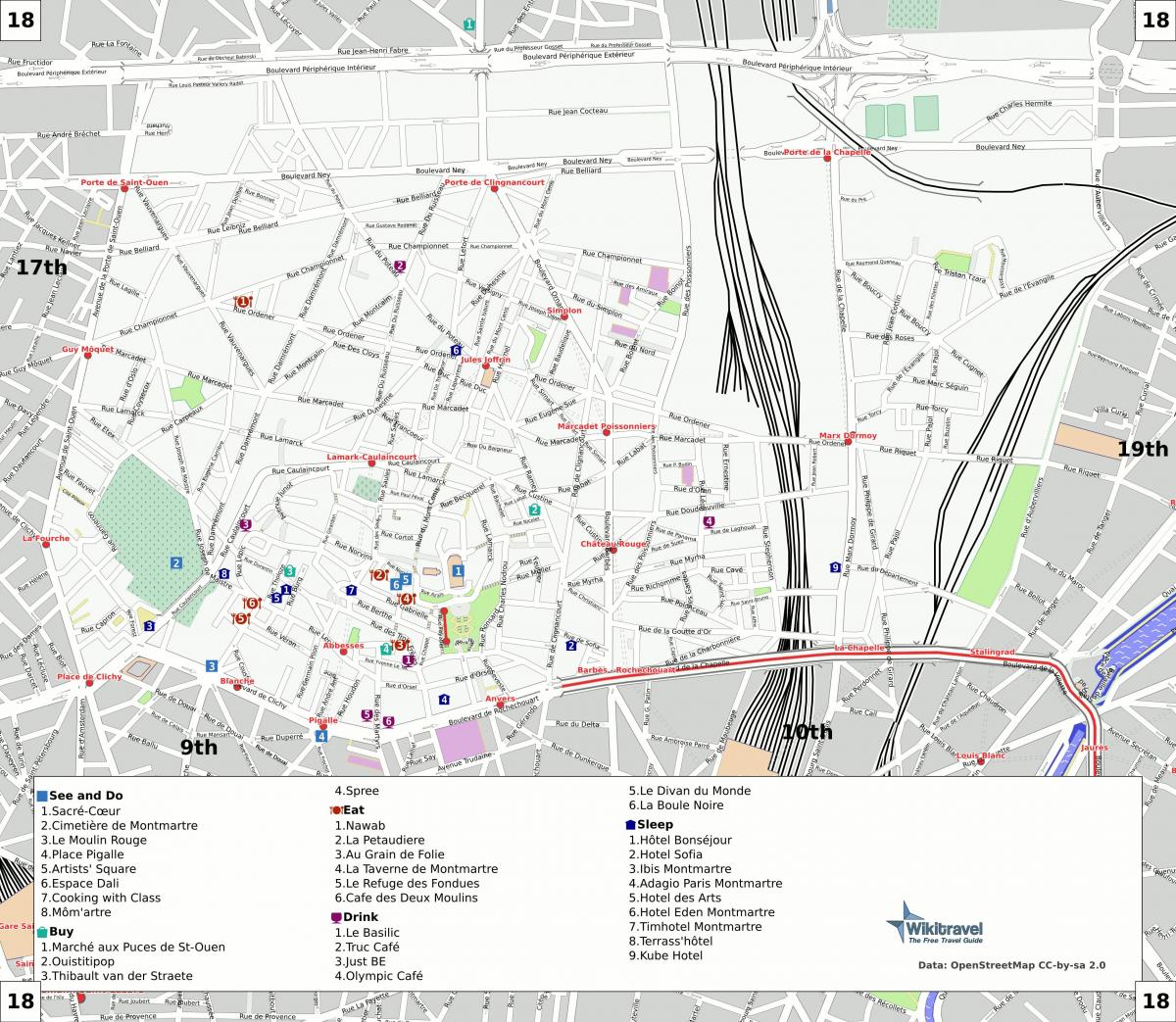 Mapa del 18 de arrondissement de París