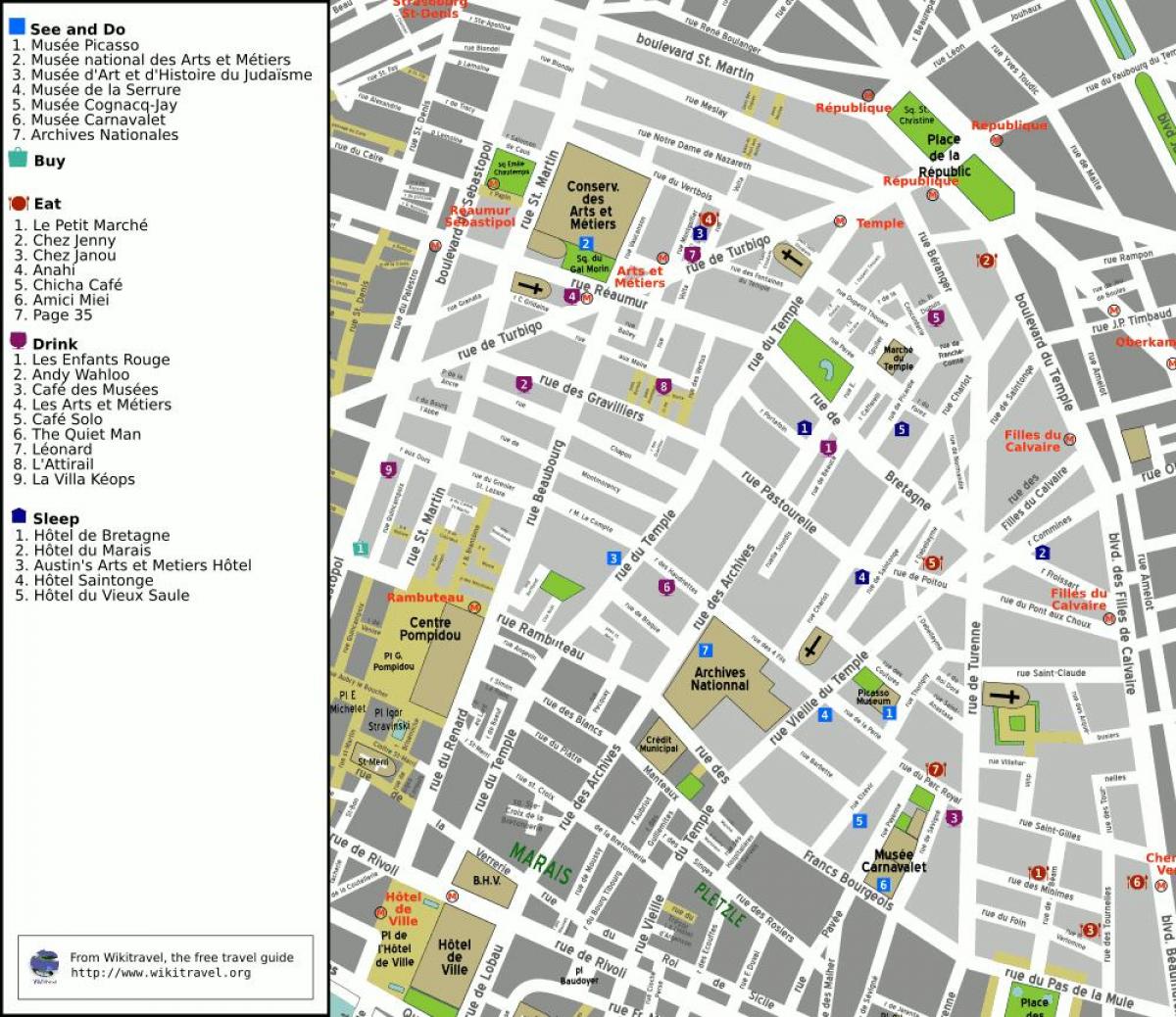 Mapa de 3 ° arrondissement de París