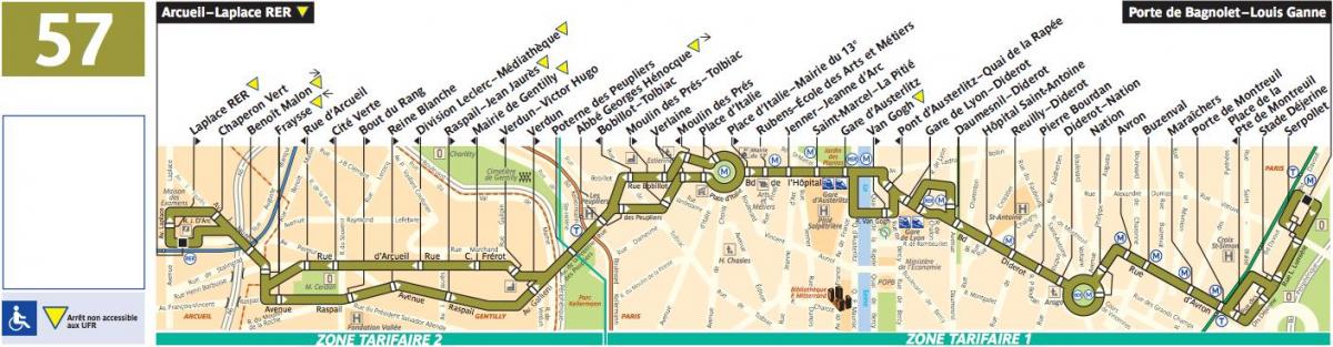 Mapa de autobús de la línea de París 57