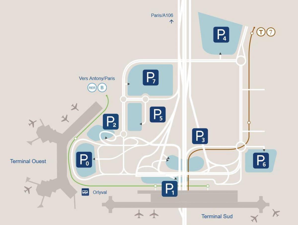Mapa de parking en el aeropuerto de Orly