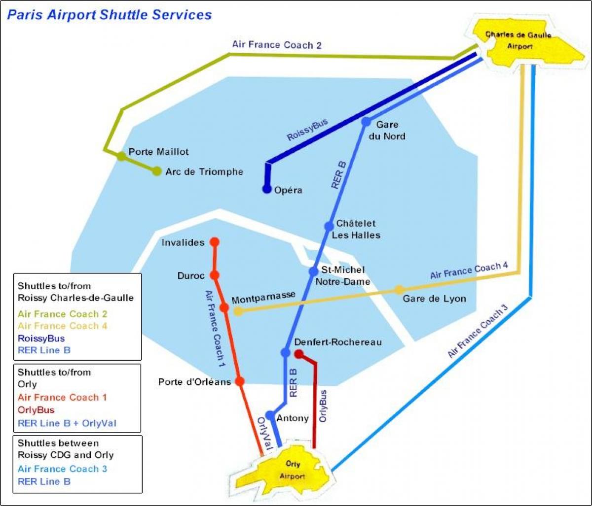 Mapa de aeropuerto de París de traslado