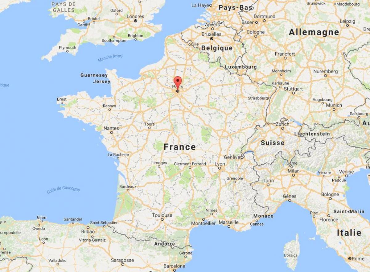 Mapa de parís en el mapa de Francia