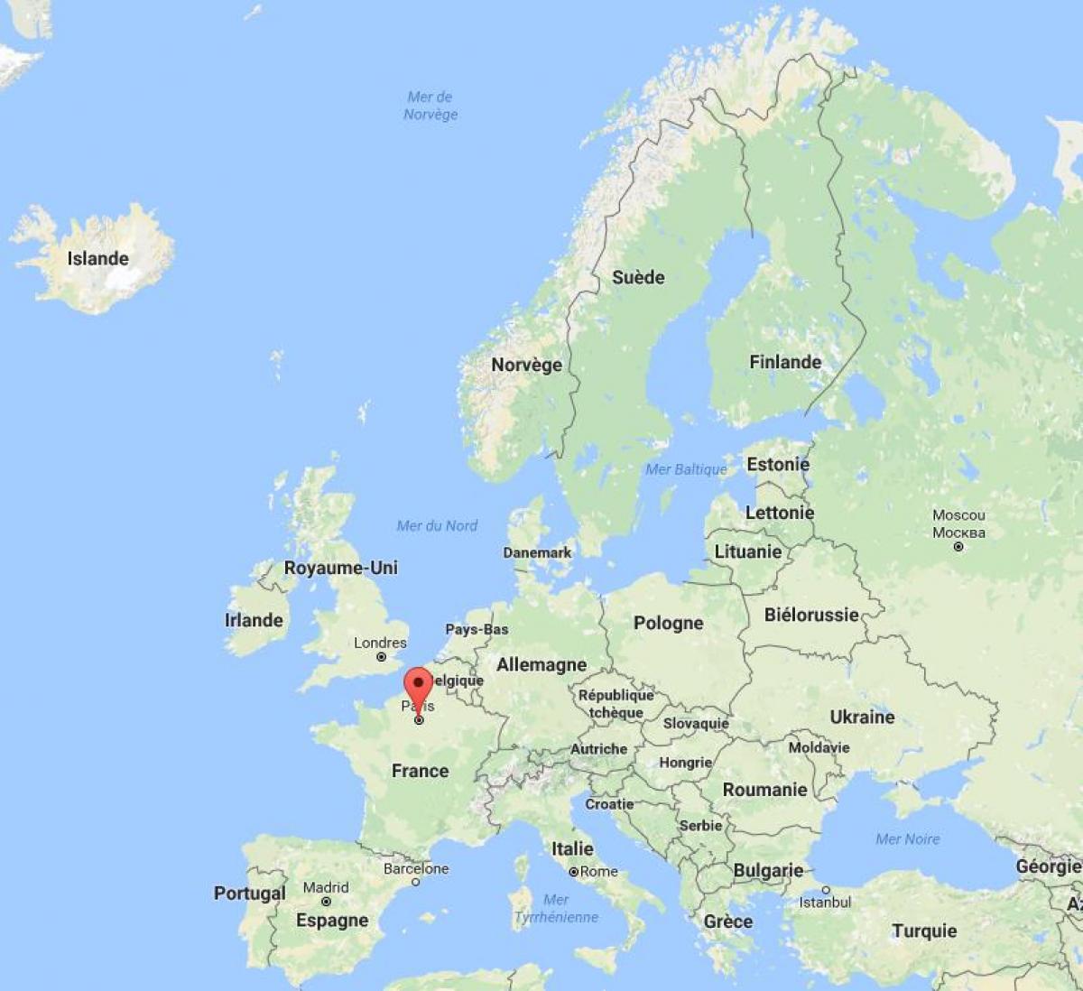 Mapa de parís en el mapa de Europa