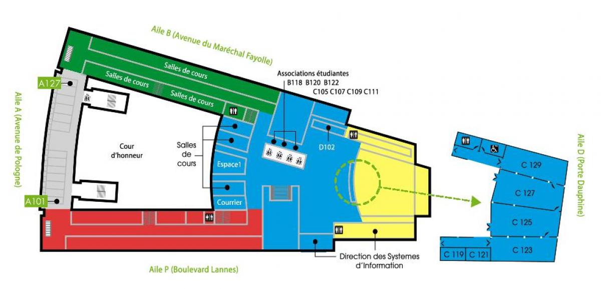 Mapa de la Universidad Dauphine - piso 1