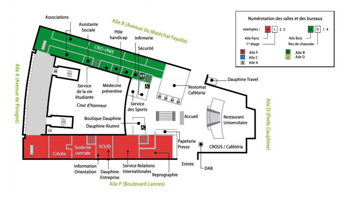 Mapa de la Universidad Dauphine - planta baja