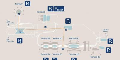 Mapa de CDG aeropuerto, aparcamiento